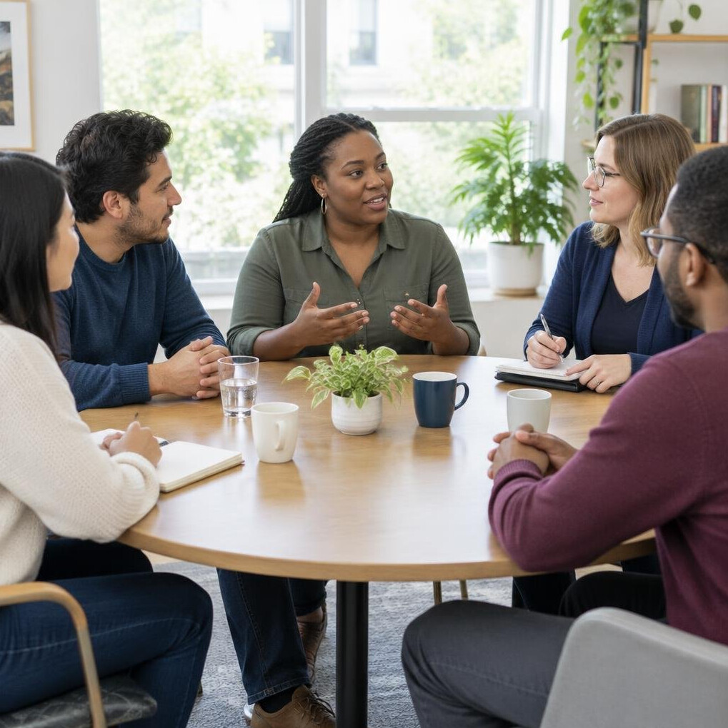 Focus group discussion around a table