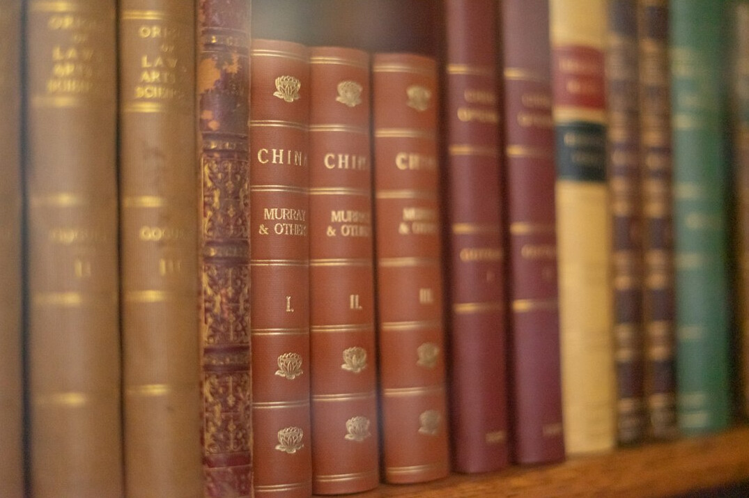Research institute archive with shelves of books